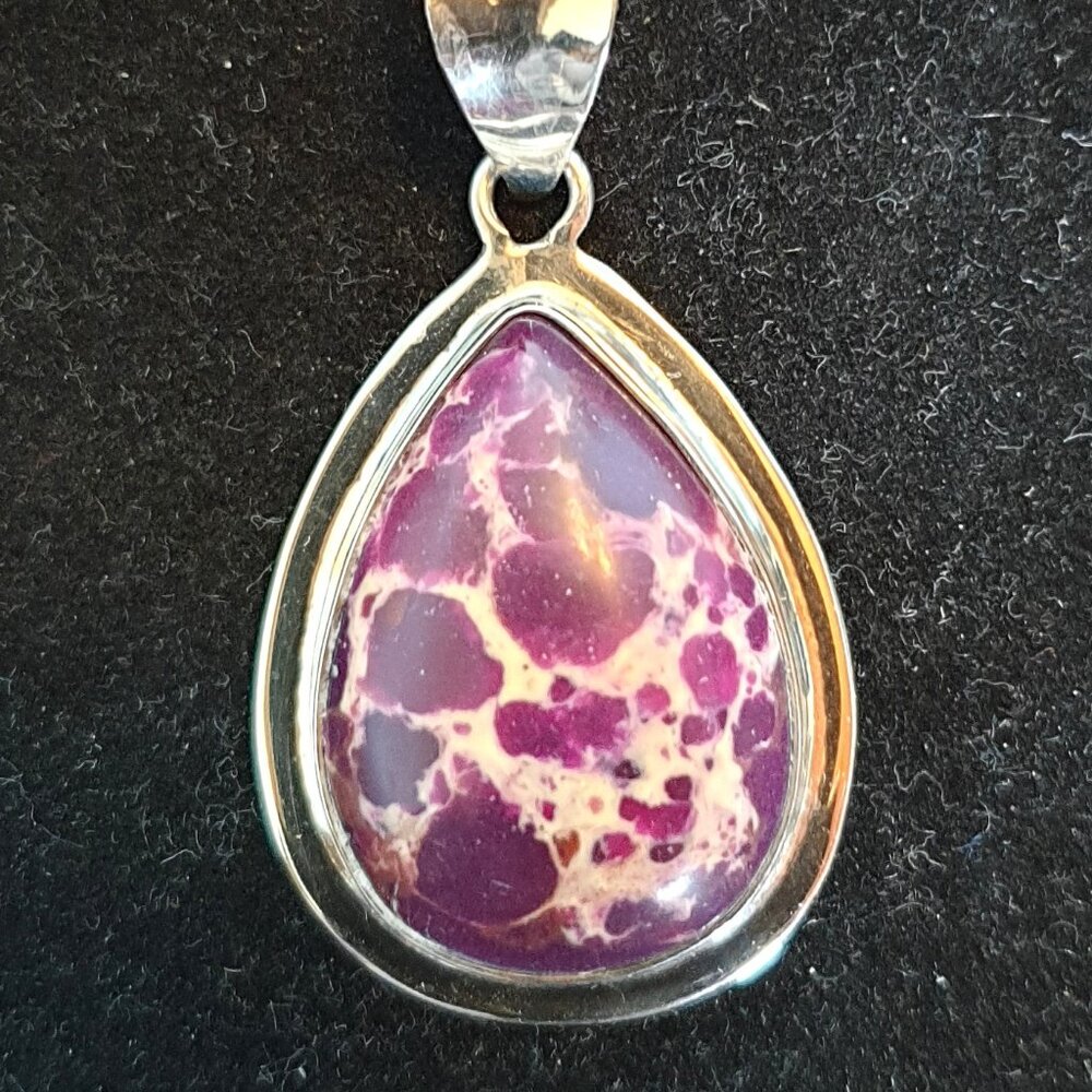 Italian Vintage Natural Purple Jasper & Sterling Silver Statement Necklace